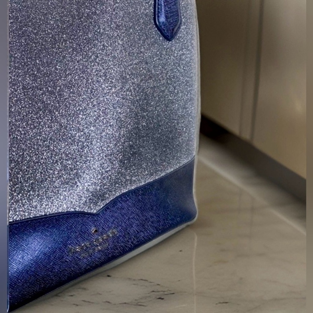 Kate Spade Lola Joely Glitter Tote Large Dusk Navy Shimmery Carryall - Picture 10 of 13
